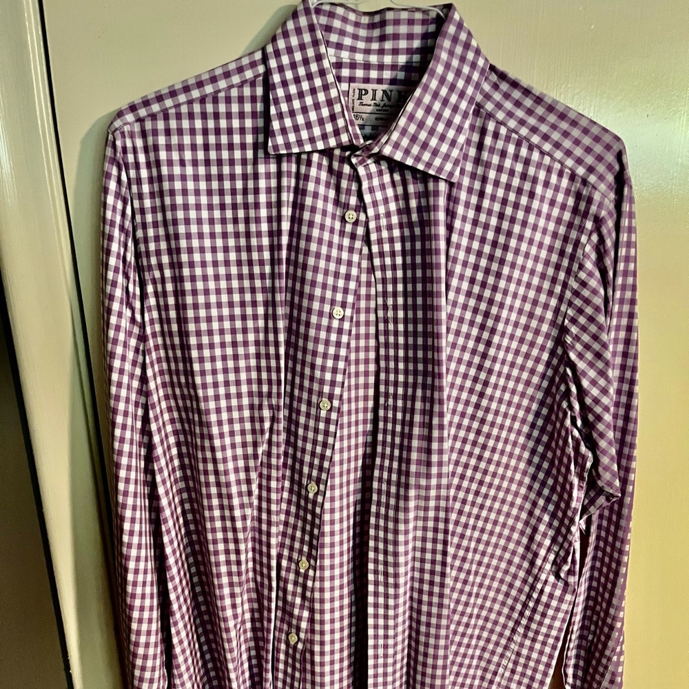 Thomas Pink Purple Gingham Check French cuff shirt
